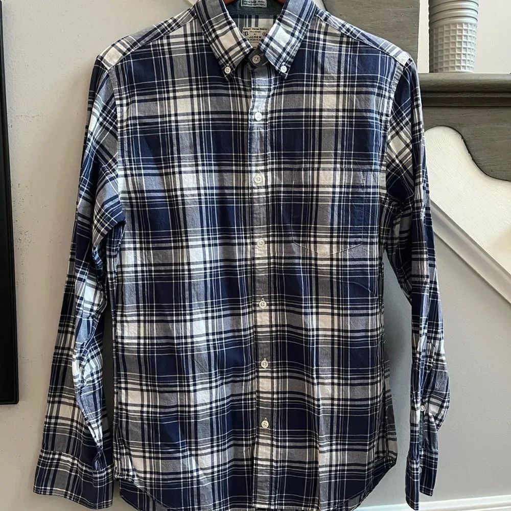 Tailored J. Crew Blue Light Wright Plaid Button Down Shirt sz S EUC